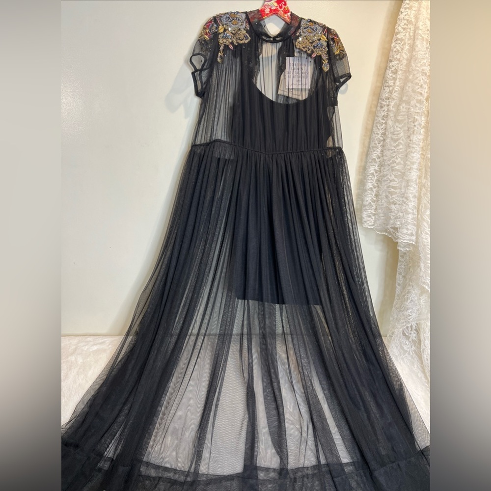 Free People Bali Keeper Of Secret Embellished Beaded Mesh Maxi Dress Set L - Picture 5 of 11